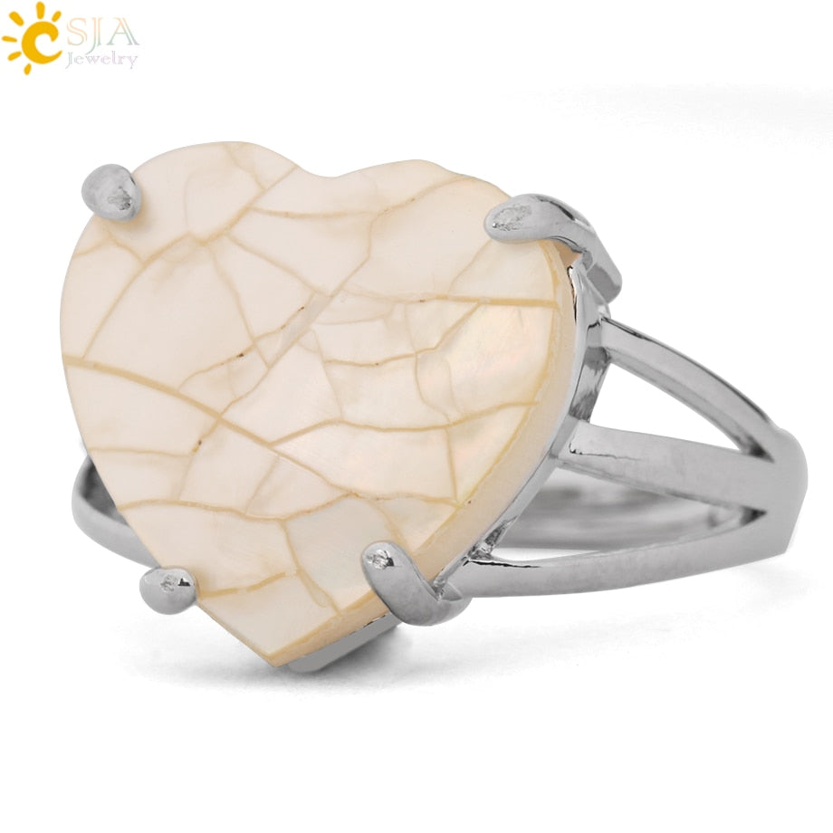 Crystal for Women Silver Color Natural Stone Adjustable Rings