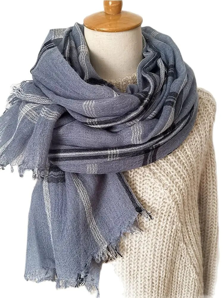 Fashion Scarf Linen Style Plaid Simple Casual