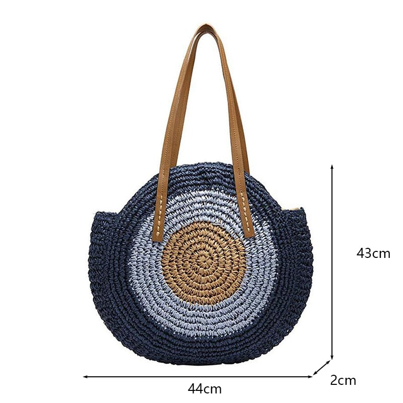 Round Straw Beach Vintage Handmade Woven Shoulder Bag