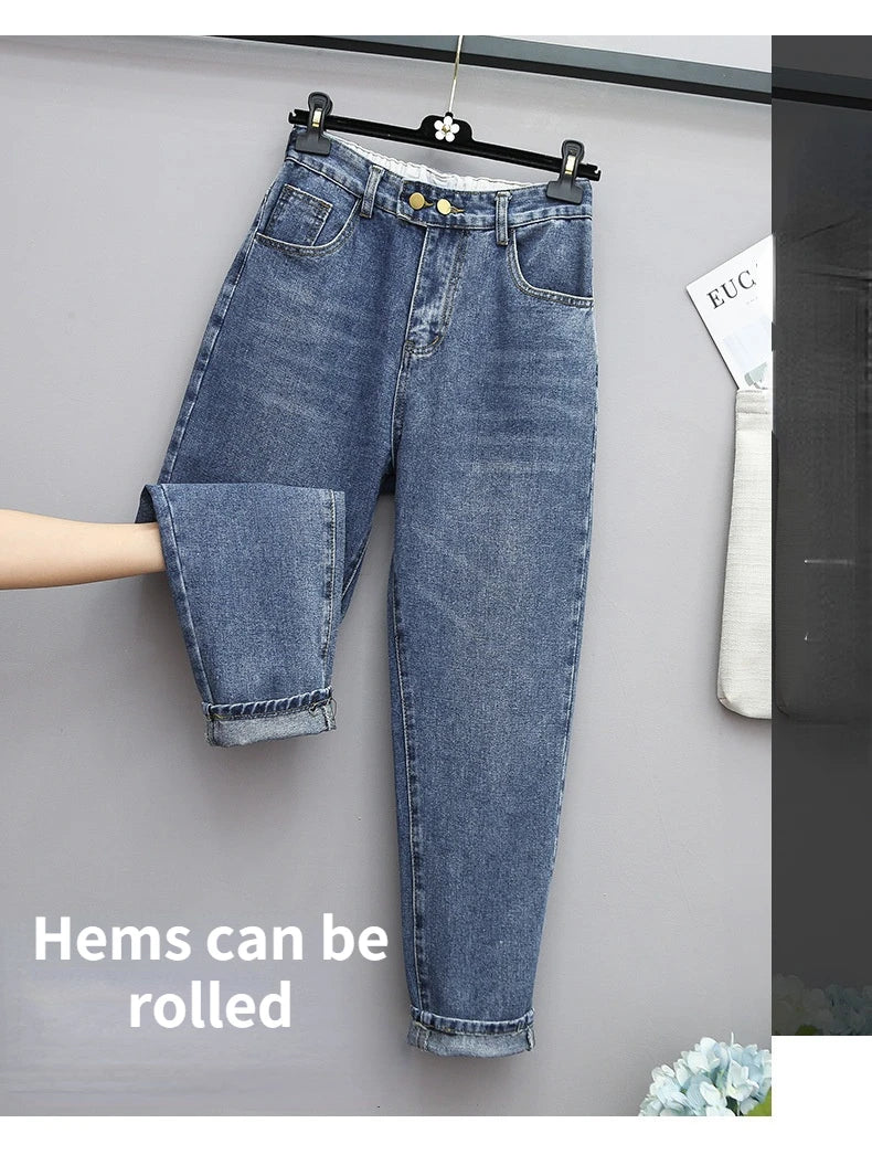 Large Size Mom Jeans Woman Elastic High Waist Loose Harem Pants