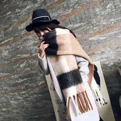 Winter Scarf For Women Plaid Design Long Tassel