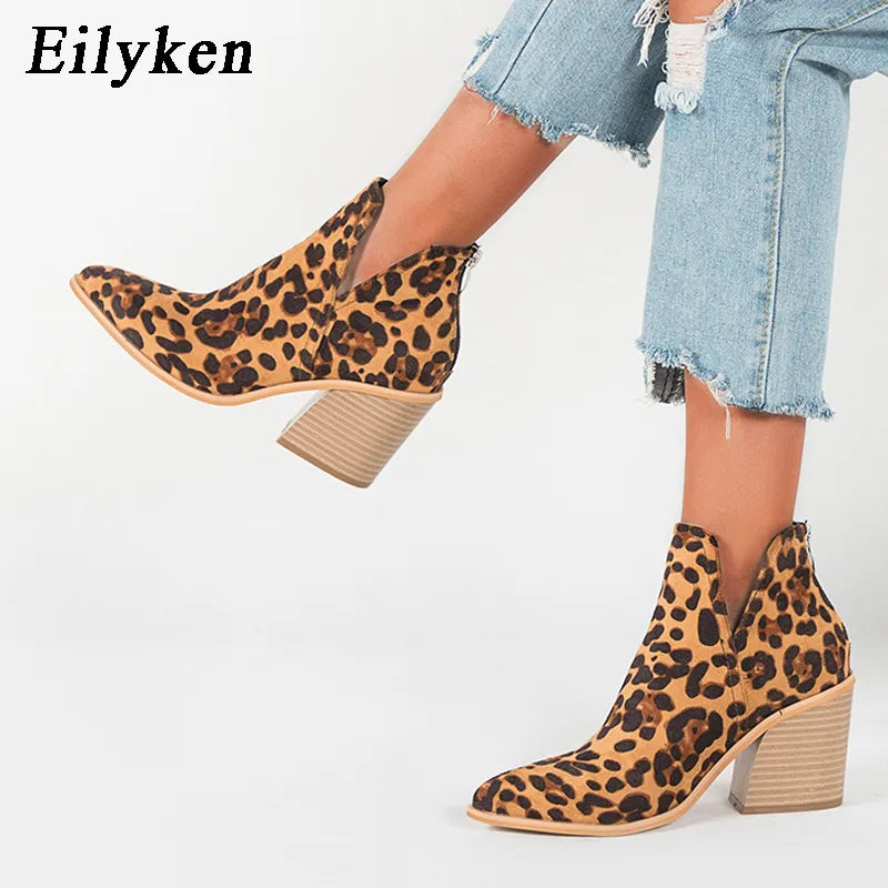 Casual Western Cowboy Ankle Boots High Heels Shoes