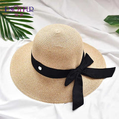 Summer Sun Straw Hats for Women Ribbon Bow Beach Fashion