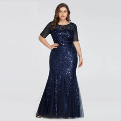 Plus Size Sequin Mesh Mermaid Slim Evening Dress