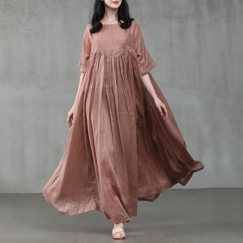 Women's Summer Sundress Kaftan Pleated Maxi Dress Casual