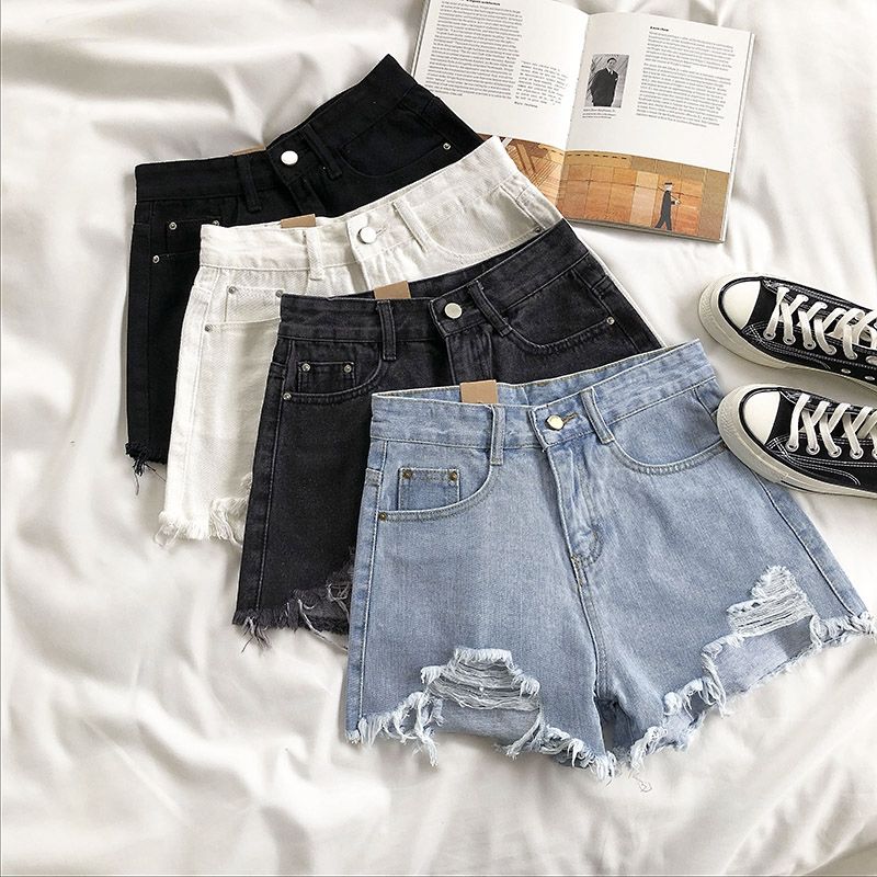 Casual High Waist Denim Ripped jeans Short