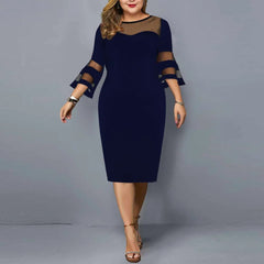 Plus Size Dresses Casual Solid Large  Lace Mesh Sleeve