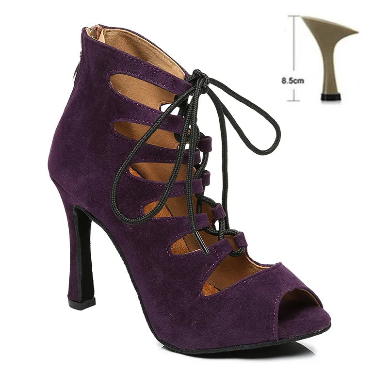 Women Lace-UP Latin Dance Shoes High Heels