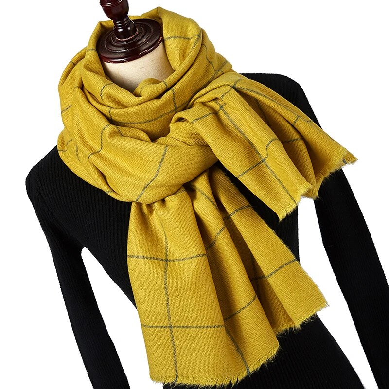 Solid Color Knitting Fashion Plaid Scarf For Women