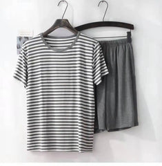 modal pajamas short-sleeved shorts striped T-shirt plus size home service