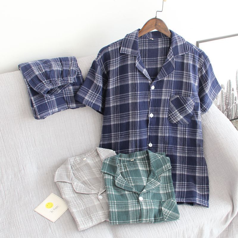 Couple Pajamas Two-Piece Plaid Short-Sleeved Shorts