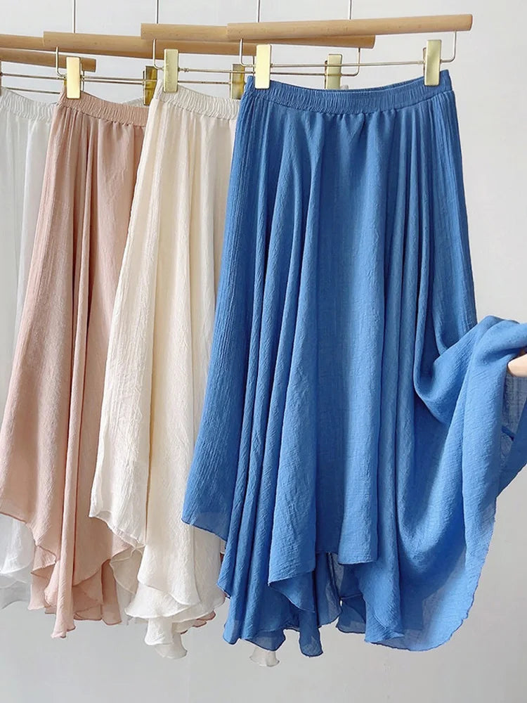 Women's Elegant Solid Color Long Skirt High Waist Pleated