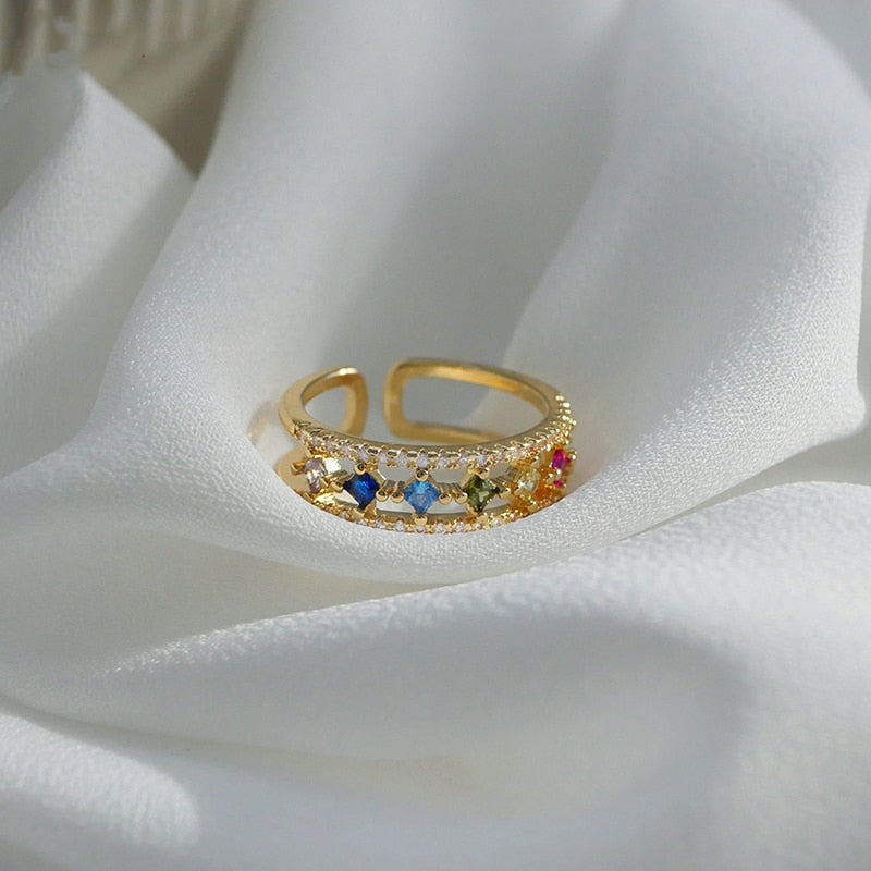 Shiny Color Zircon Gold color Open Rings