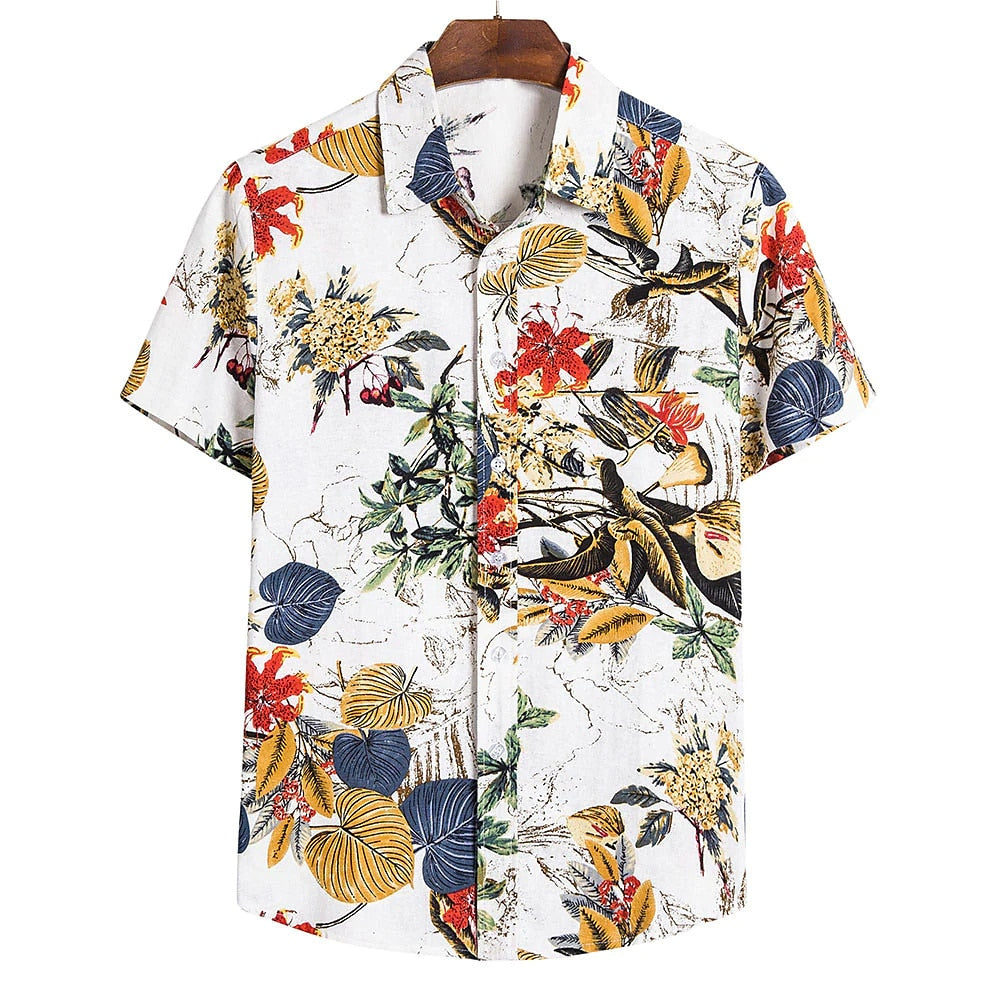 Hawaiian Men Flower Shirt Clothes Loose Street Casual Chic