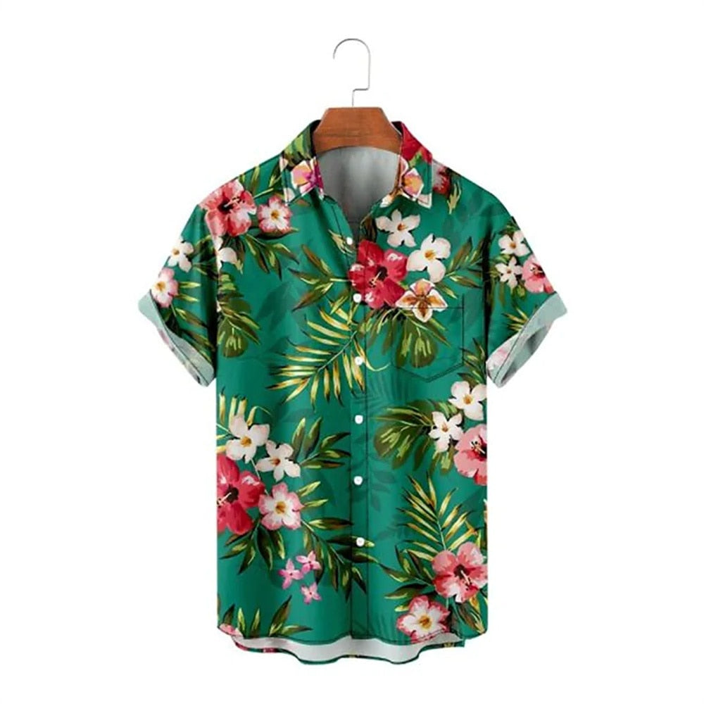 Hawaiian Men Flower Shirt Clothes Loose Street Casual Chic