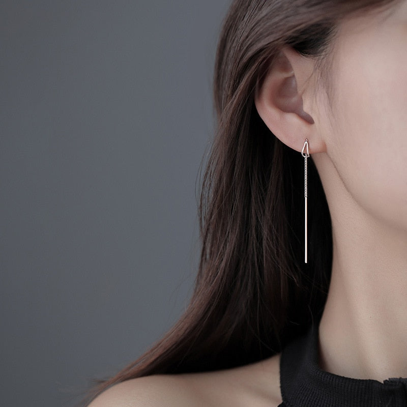 Simple Style Box Chain Tassel Drop Earrings