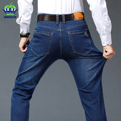 Men Classic Straight Business Denim Pants Brand Stretch Slim Trousers