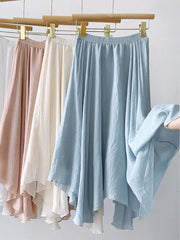 Women's Elegant Solid Color Long Skirt High Waist Pleated