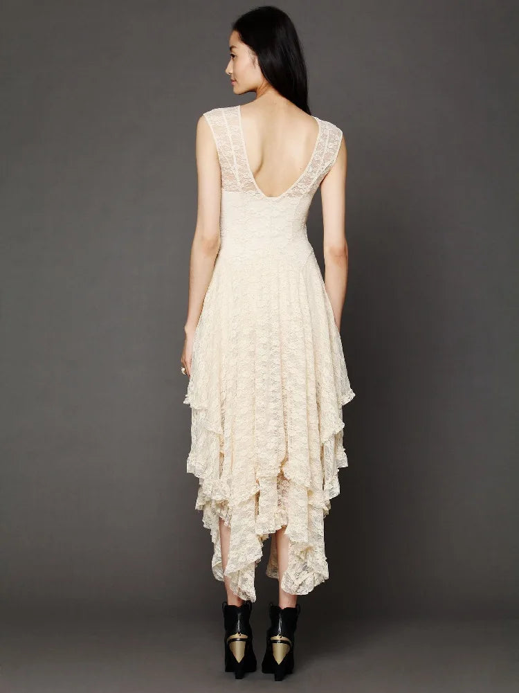 Fashion Irregular High Low Lace Maxi Dress