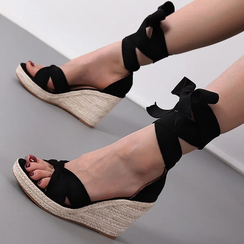 Summer Solid Black Open Toe Sandals Fashion High Heel Platform