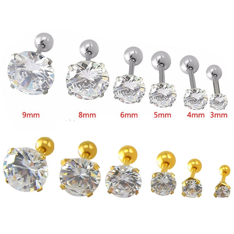 1 piece Stainless steel 4 Prong Zircon Ear Studs Earrings