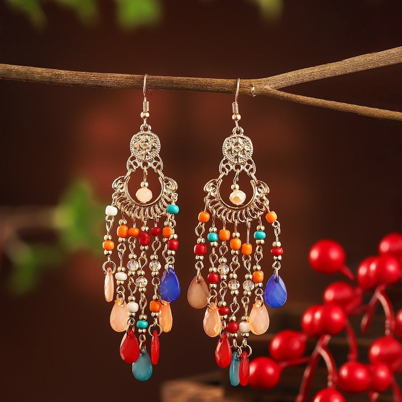 Bohemian Long Crystal Tassel Earrings Colorful