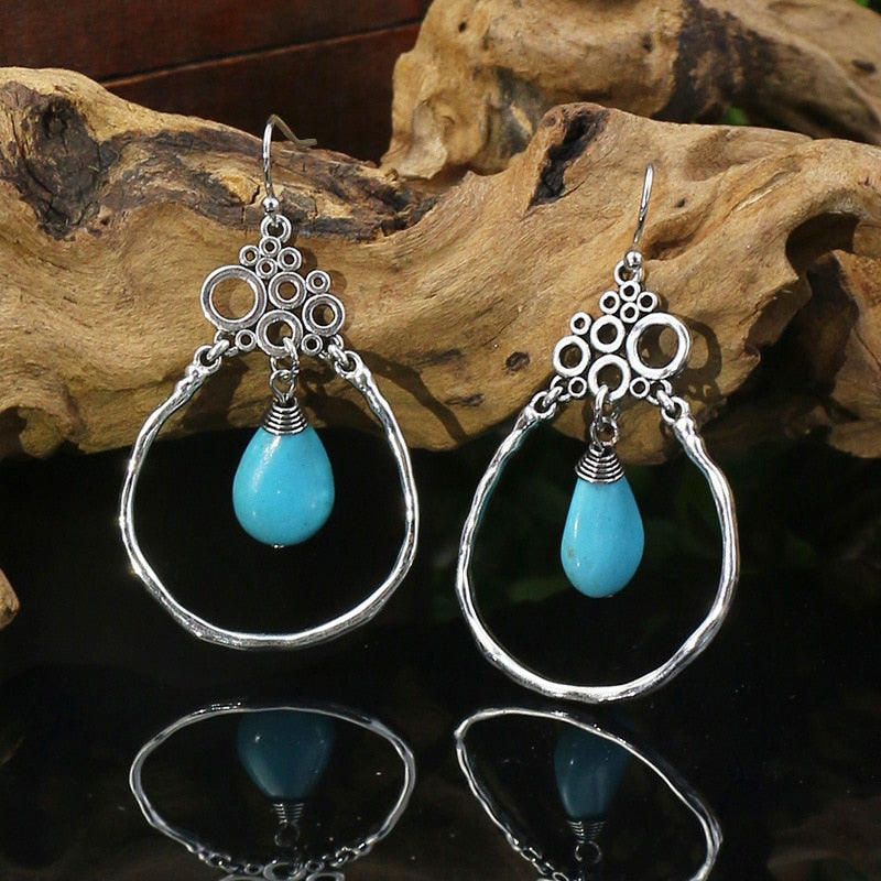 Classic Ethnic Turquoises Water Drop Earrings Bohemian Vintage Jewelry