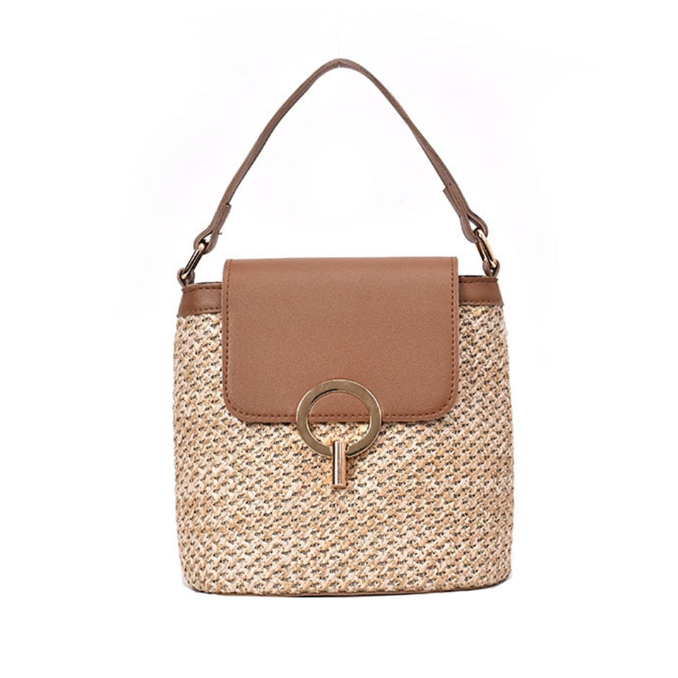 Summer Straw Handbag Handle Large Capacity Woven Straw Bag