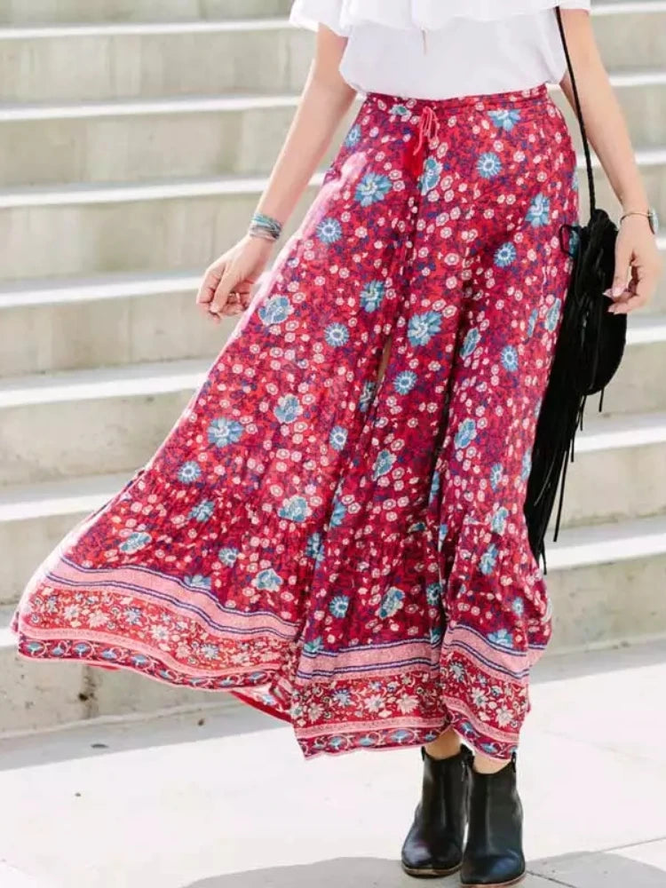 Floral Printed High Elastic Waist Beach Bohemian Skirt