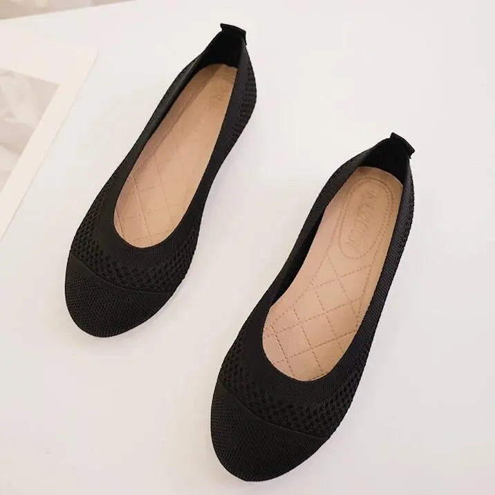 Larger Size Flats Comfortable Knit Ballet Flat Shoes Casual