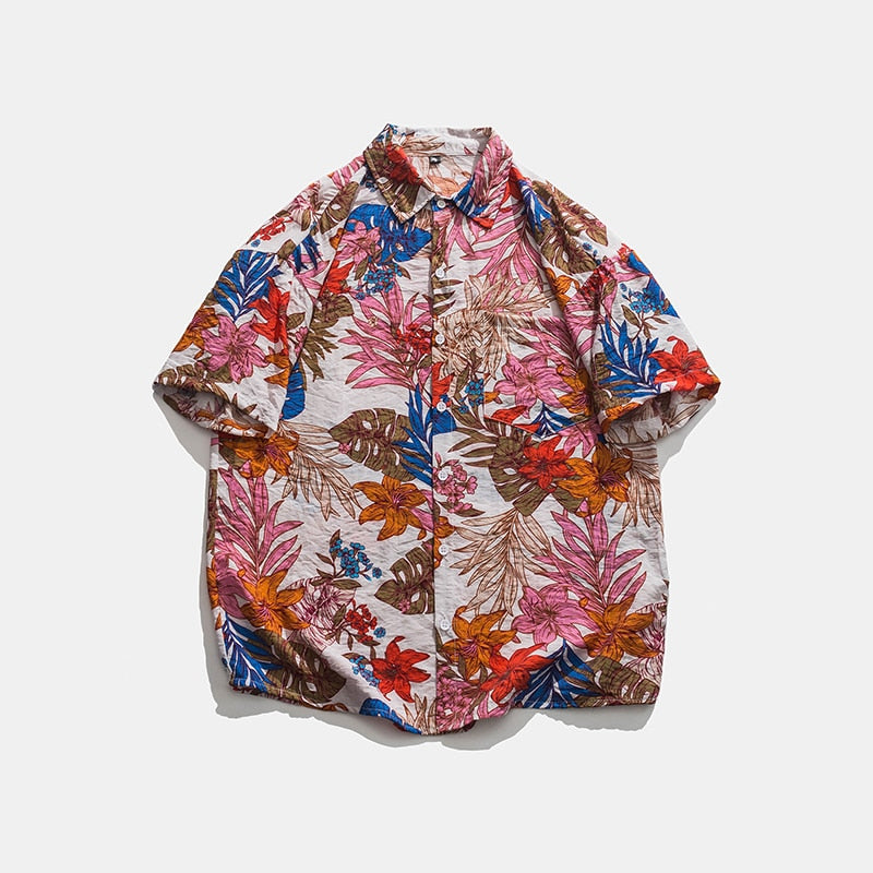 Summer Casual Short Sleeve Shirts Men Floral Shirts