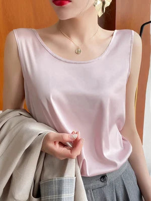 Summer Tank Tops Women Silk V-neck Ladies Camis Solid