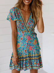 Hippie Floral Print V-neck Bohemian Mini Dress