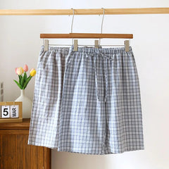 Couple Pajamas Shorts for Men's and Women's Plaid Design