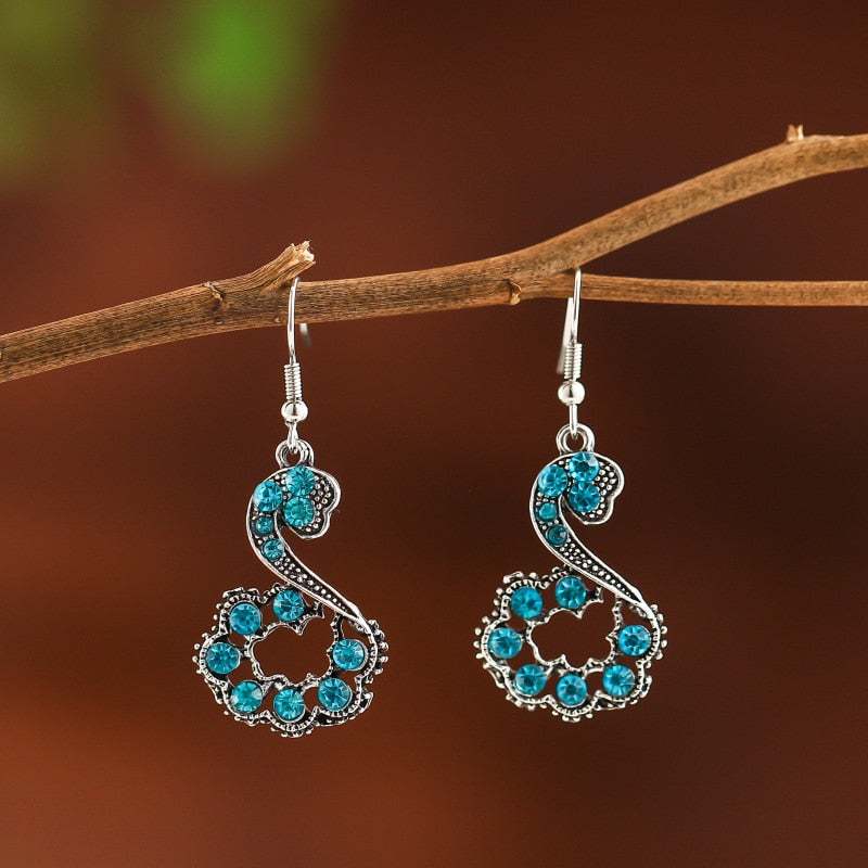 Bohemian Ethnic Long Blue Acrylic Crystal Water Drop Earrings Retro