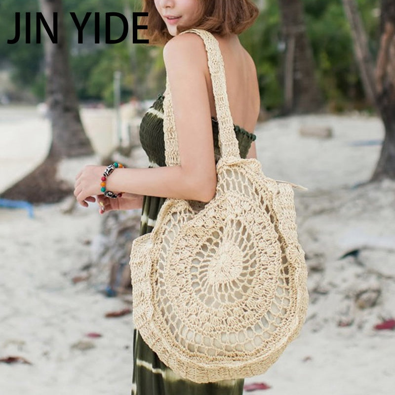 Summer Straw Handbag Handle Large Capacity Woven Straw Bag