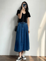 Denim Skirts Casual High Waist A-line Loose Vintage