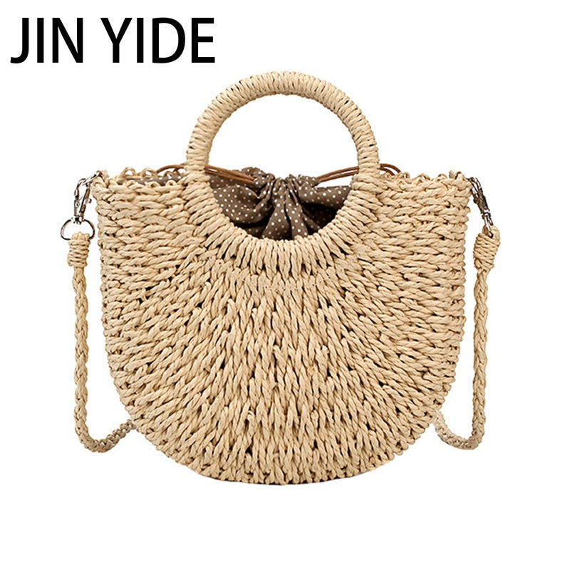 Summer Straw Handbag Handle Large Capacity Woven Straw Bag