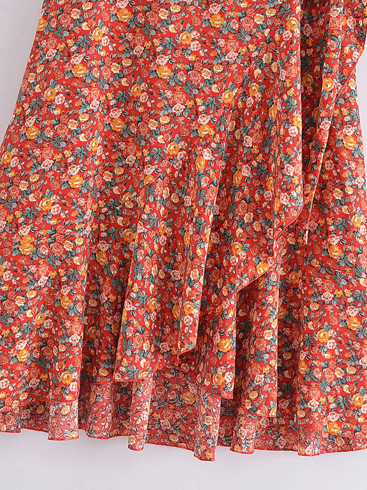 Vintage Fashion Floral Print Gothic Ruffles Boho Skirt