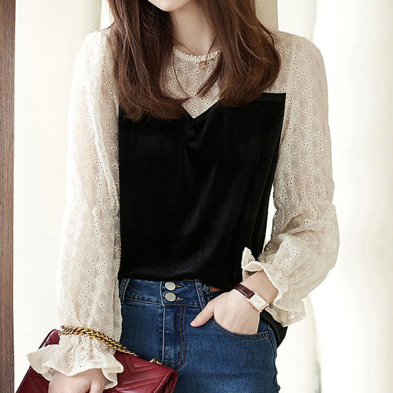 Fashion Casual Patchwork Hollow Out Blouse Women's Clothing Loose Shirt