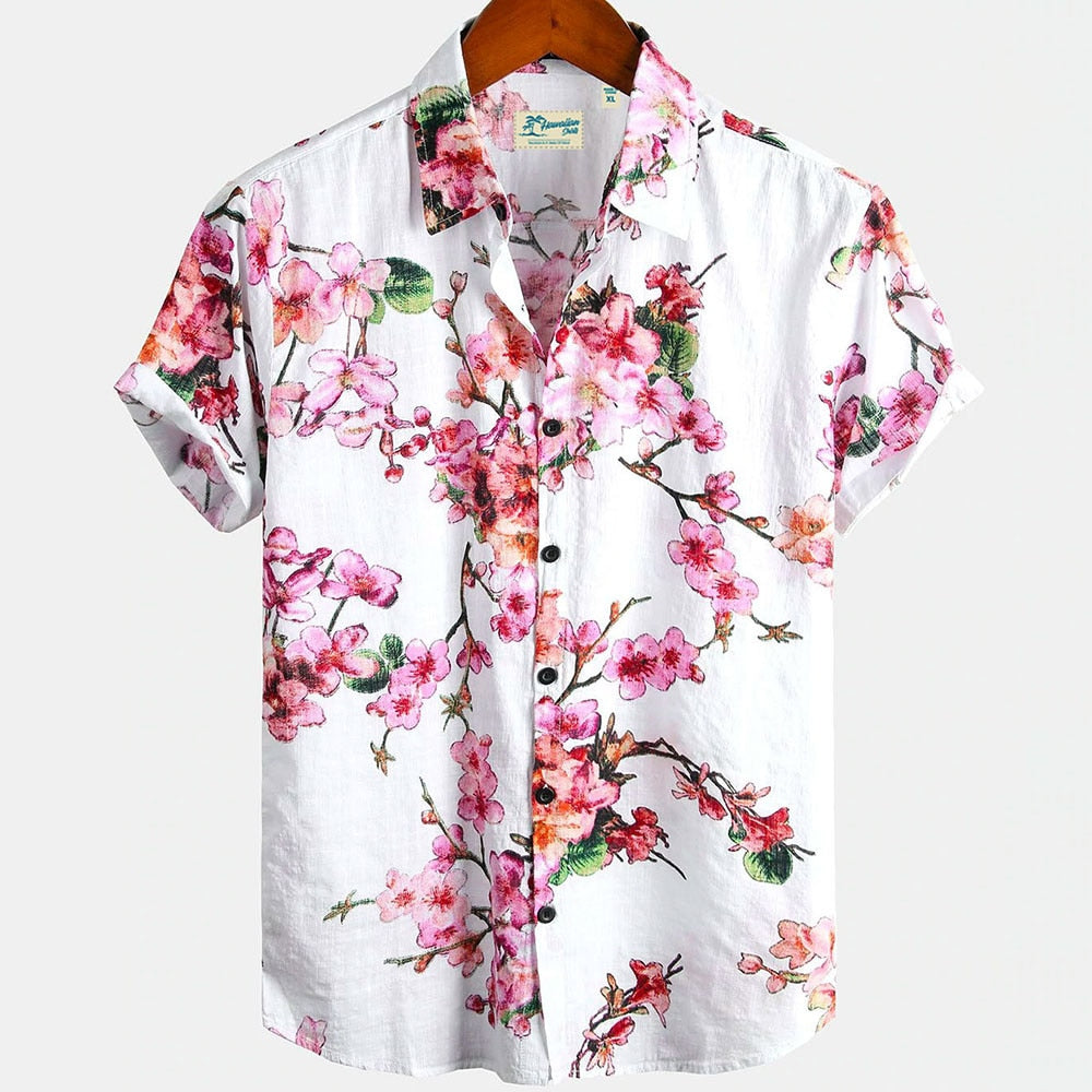 Hawaiian Men Flower Shirt Clothes Loose Street Casual Chic