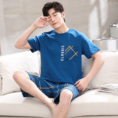 Mens Pajamas Casual Short Tops Lattice Short Pants