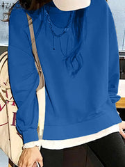 Women Pullover Shoulder Sweatshirts o Solid Color Hoodies