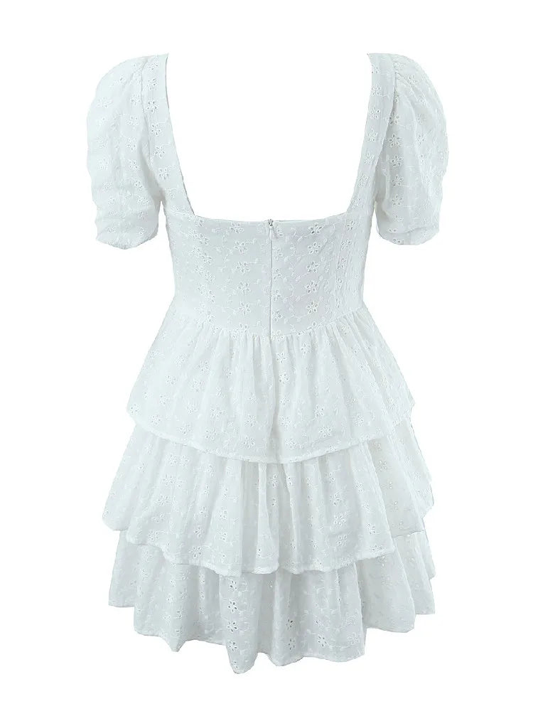 White Embroidery Lace Cotton Corset Style Mini Dress