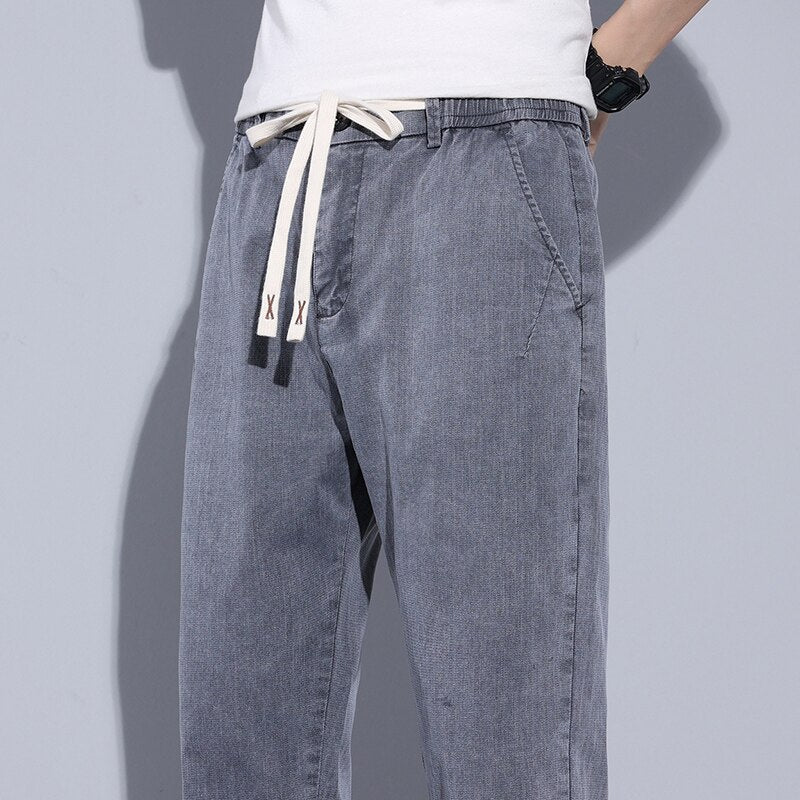 Brand Clothing Summer Casual Pants Men Stretch Elastic Waist Classic