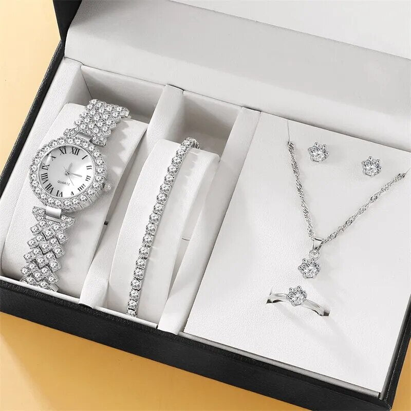 6pcs Set Watches Set Rhinestone Fashion Elegant Wristwatch Quartz