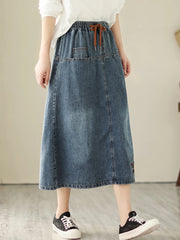 Denim Skirt Vintage Style High Waist A-line Long Y2K Streetwear