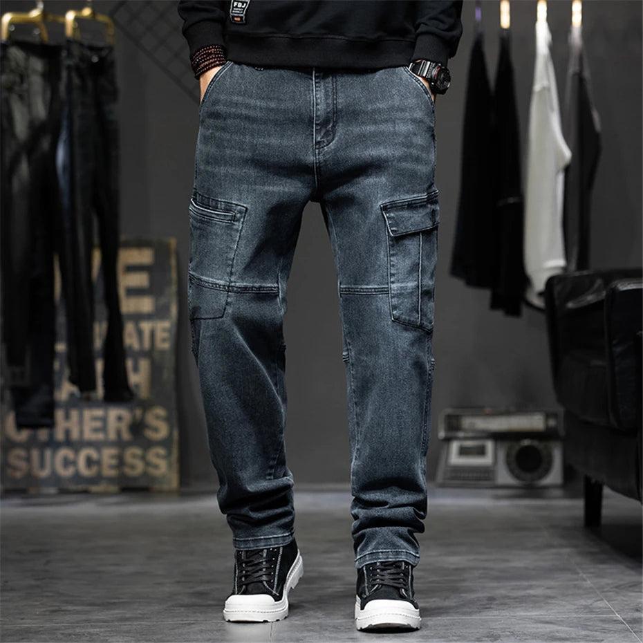 Baggy Jeans Men Plus Size  Denim Pants Fashion Pockets Cargo