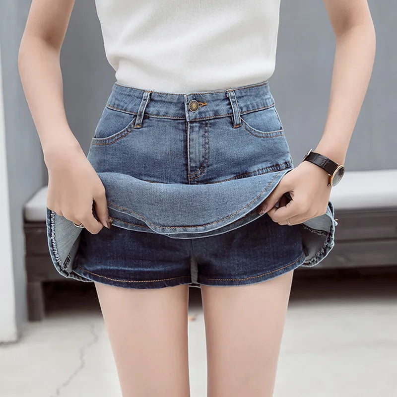 Vintage Denim Mini Skirts Women Solid Casual Pocket