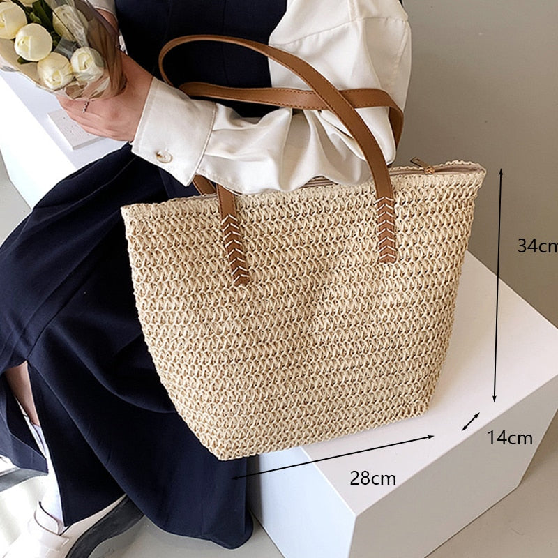 Round Straw Beach Vintage Handmade Woven Shoulder Bag